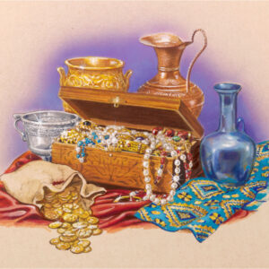 گنجينه‌ای پر از جواهرات،‏ سكه‌های طلا،‏ و ظرف‌های نقره‌ای و طلايی